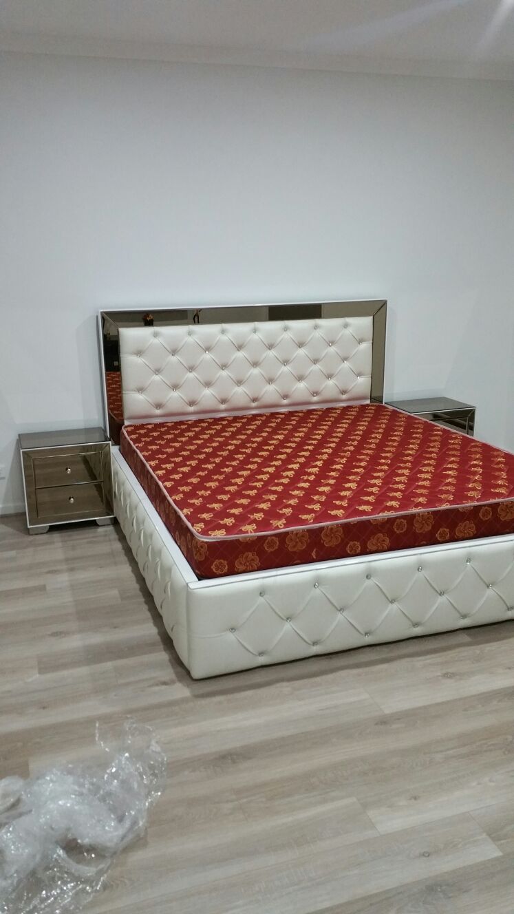 White and Brownish Double Bed with sides